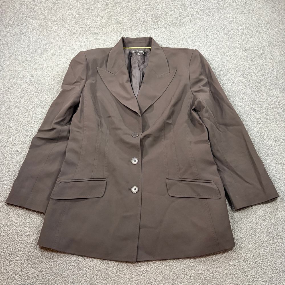 Anne Klein Blazer Women 14 Brown Suit Jacket Peak Lapel 3-Button 7D136B045